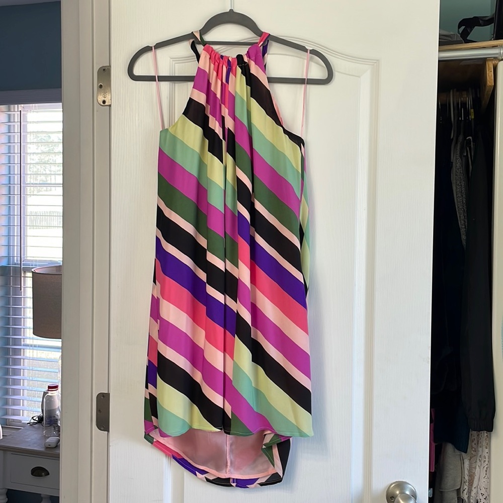 Trina Turk color stripe halter dress. Excellent like new condition.